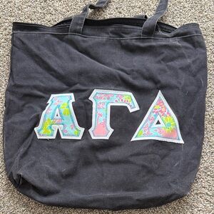 Alpha Gamma Delta Zipper Black Tote Bag